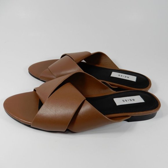 Reiss Brooke Slide Flat SANDALS Size 38 7.5 Brown Leather NEW $225 - Picture 6 of 15